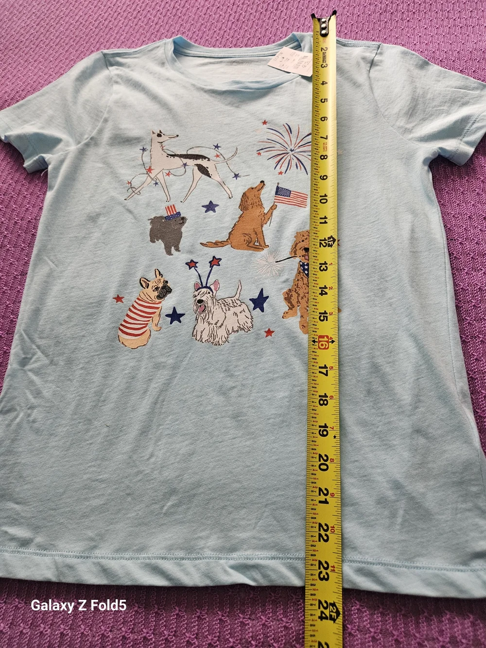 J. Crew Light Blue Graphic Dog Tee with Red, White & Blue Accents Size XS